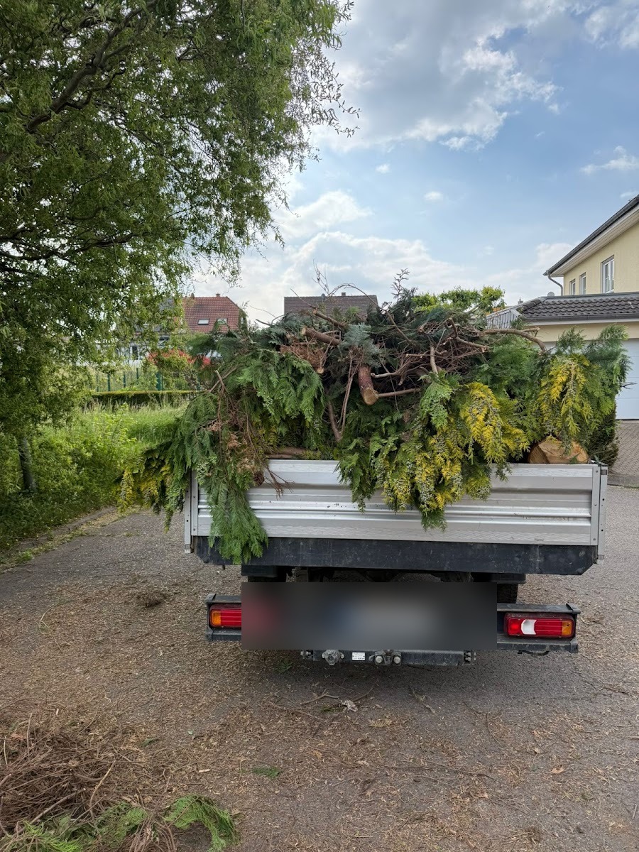 Beladener Transporter nach einer Grünschnitt-Entsorgung